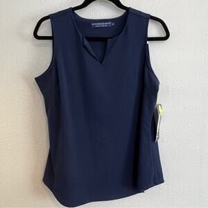 New Katherine Way Navy Blue Knotched Sleeveless Tank Top Blouse Women's size M